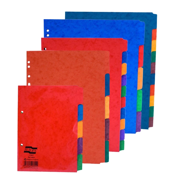 Exacompta Europa Pressboard A4 Extra Wide Dividers, 5 Part, Assorted Colours