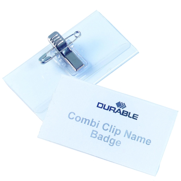 Durable Name Badge With Combi Clip 40X75mm Transparent - Pack of 50