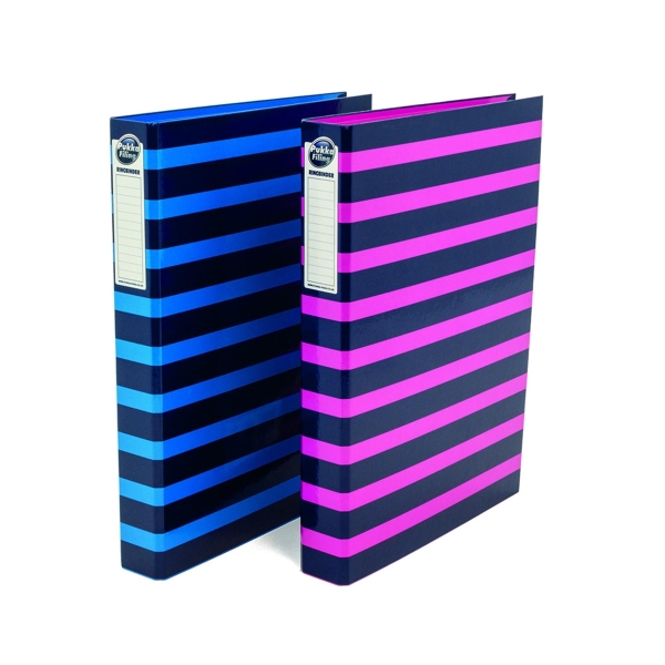 PUKKA 2O-RING BINDER A4 40MM PINK/NAVY STRIPES