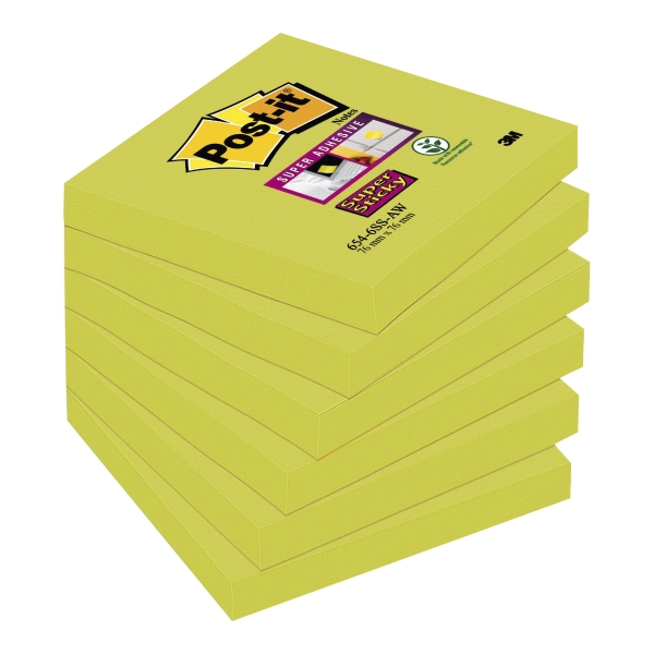 3M Post-it# 654 Super Sticky blo?ky 76x76 mm, zelen#, bal. 6 blo?k/90 l#st