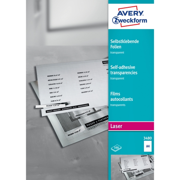 Avery Zweckform transparente selbstklebende Laserfolie, 210 x 297 mm, 100 Blatt