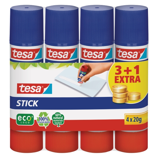 Klebestift Tesa Medium Easy Stick ecoLogo, 20g, 3+1 gratis