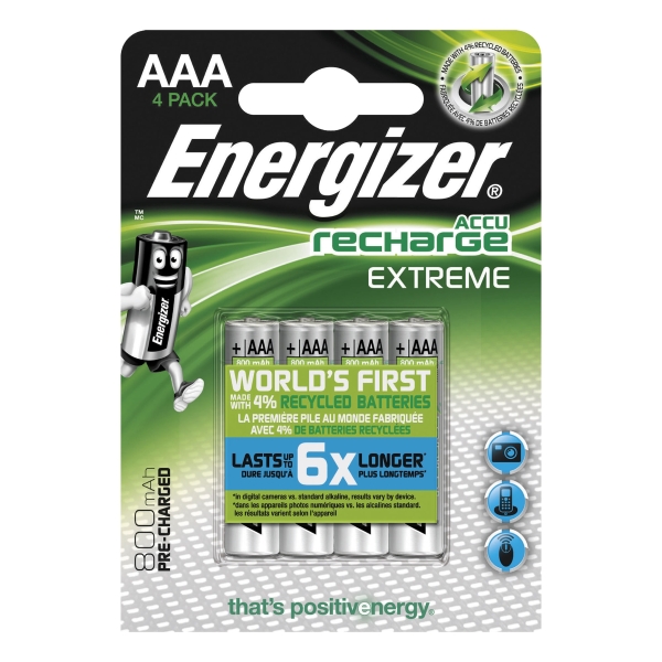 Akku Energizer 635001, Micro, HR03/AAA, 1,2 Volt, 800mAh, 4 Stück