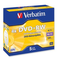 VERBATIM DVD+RW 4.7GB 4X - PACK OF 5