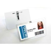 DURABLE SELF LAMINATING BADGE WITH COMBI-CLIP 54X90MM - PACK OF 25