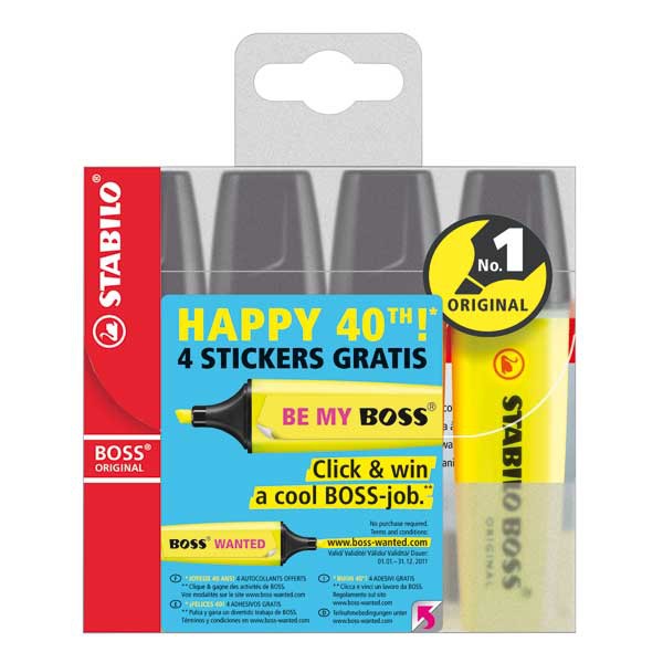 STABILO BOSS ASSORTED COLOUR HIGHLIGHTERS - WALLET OF 4