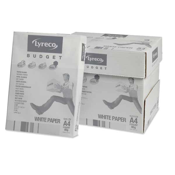 LYRECO BUDGET WHITE A4 80GSM COPIER PAPER-BOX OF 5 REAMS (5X500 SHEETS OF PAPER)