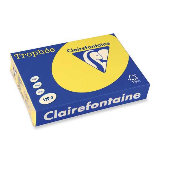 Clairefontaine Trophee 1292 väripaperi A4 120g voimakas kelt, 1 kpl=250 arkkia