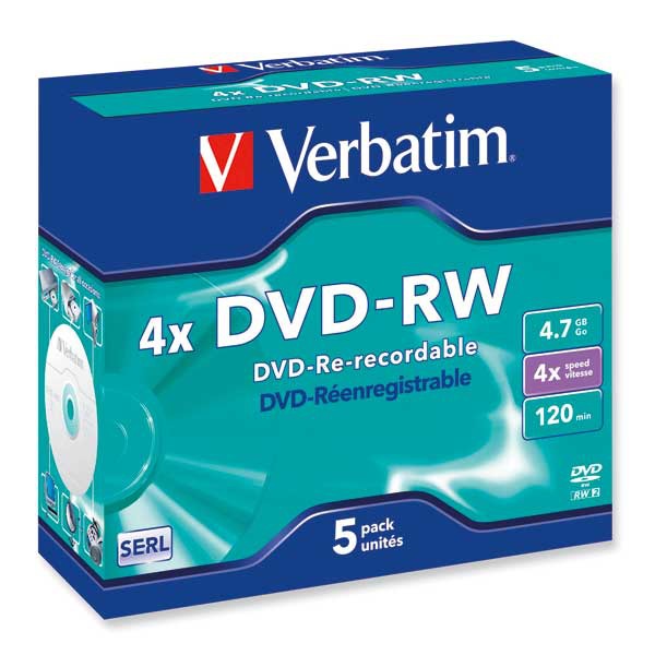 VERBATIM DVD-RW 4.7GB 4X - PACK OF 5