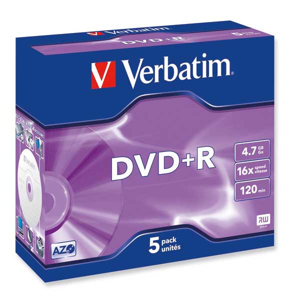 VERBATIM DVD+R 4.7GB 16X - PACK OF 5