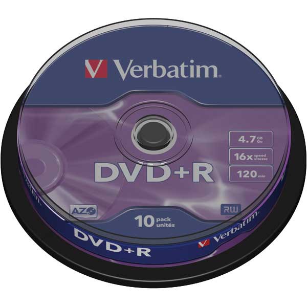 PK10 VERBATIM DVD+R 4,7GB 1-16X SPINDLE