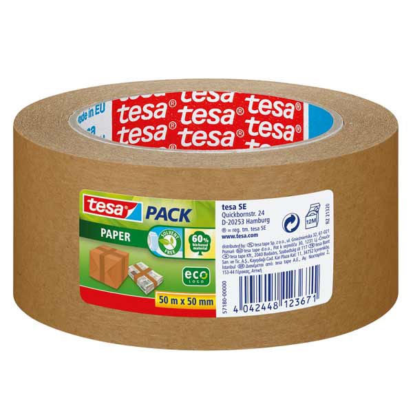 TESA BROWN PACKAGING PAPER TAPE 50MM X 50M - 107 MICRONS