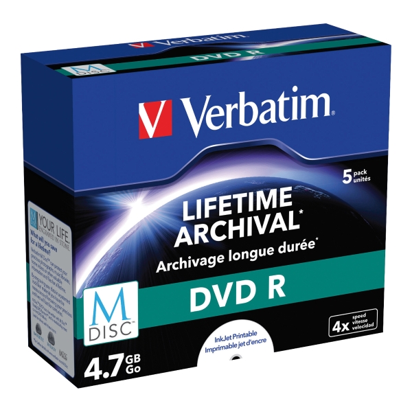 Verbatim M-DISC DVDR printattava 4.7GB jewel, 1kpl=5 levyä