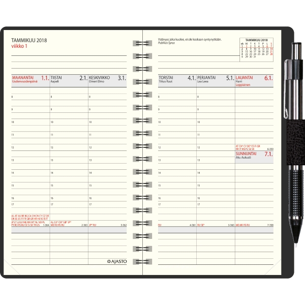 AJASTO KRONO DIARY WEEK/VIEW 87X153 BLK