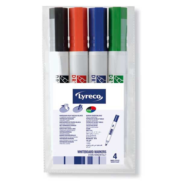 LYRECO CHISEL TIP ASSORTED COLOUR WHITEBOARD MARKERS - WALLET OF 4