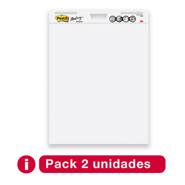 Pack 2 Blocos de reuniões Post-it papel liso 30 folhas adesivas de tirar e pôr