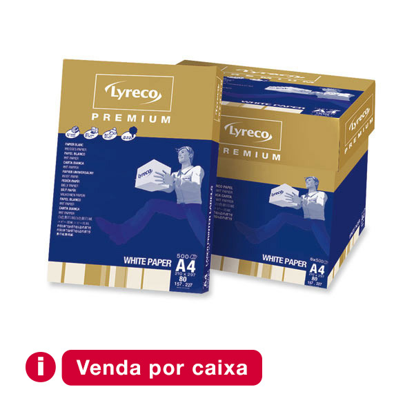 Caixa 5 pacotes 500 folhas papel LYRECO PREMIUM A4 90g/m2 branco