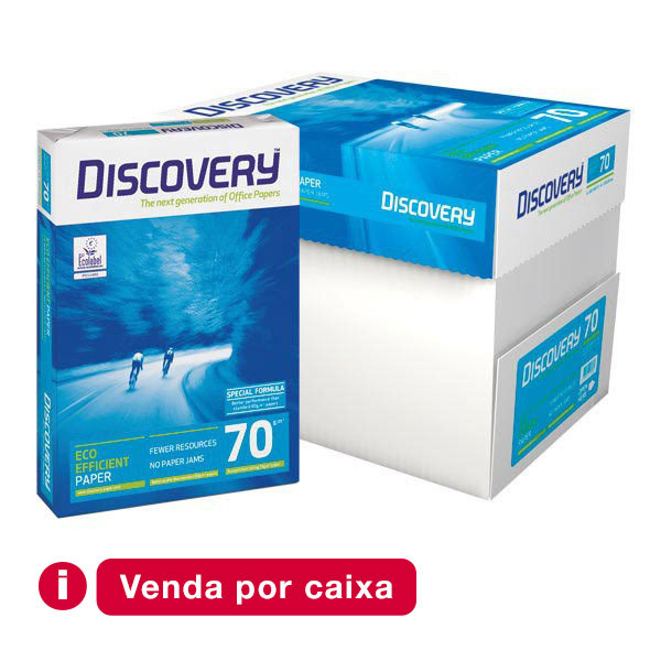 Caixa 5 pacotes 500 folhas papel DISCOVERY A4 70g/m2 branco multifunção