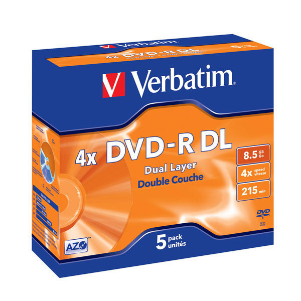 Pack de 5 DVD-R VERBATIM 8,5 Gb Doble capa estuche Jewel