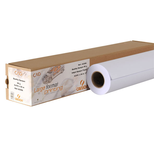 Rolo de papel plotter opaco CAD 90 g/m2 CANSON. Largo: 610 m. Largo: 50 m