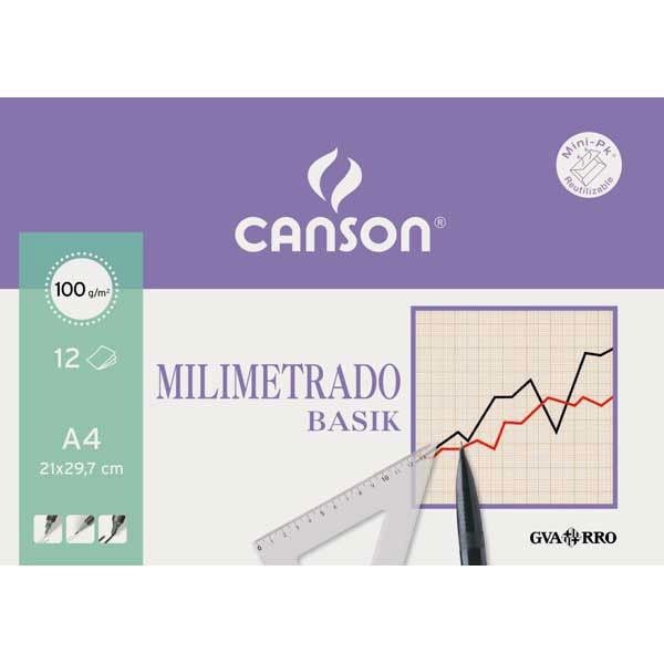 Pack de 12 folhas de papel milimétrico a4 CANSON basik 100g