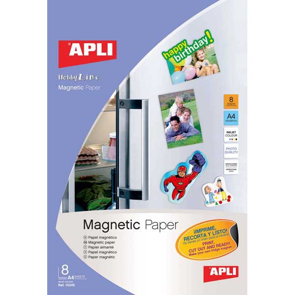 Pacote de 8 folhas de papel inkjet magnético APLI 650g/m2 branco